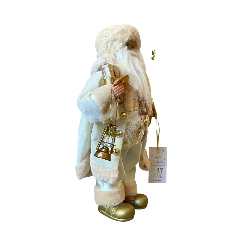 34th & Pine 18in Gold Ivory Standing Santa Figurine Christmas Holiday Glam New